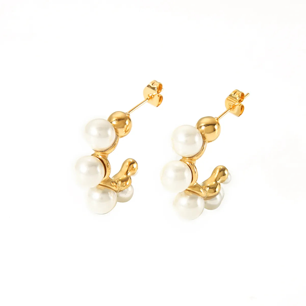 1 Pair Ig Style Elegant C Shape Plating Inlay Stainless Steel Pearl 18k Gold Plated Ear Studs