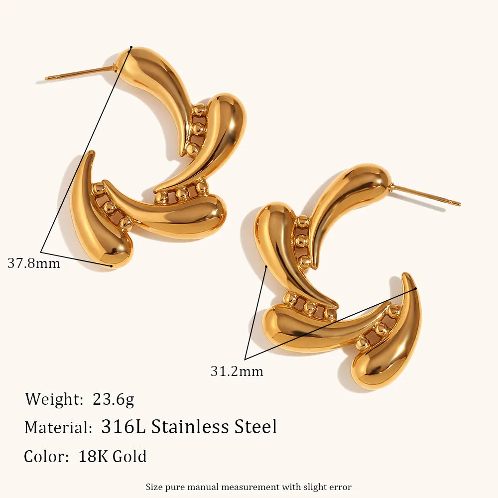 1 Pair Ig Style Elegant C Shape Water Droplets Irregular Plating Stainless Steel 18k Gold Plated Ear Studs