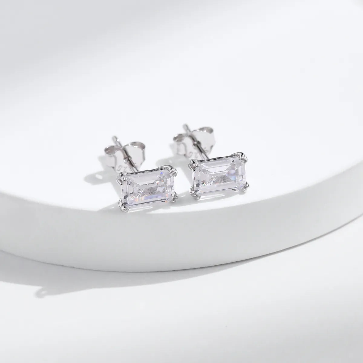 1 Pair IG Style Elegant Classic Style Rectangle Plating Inlay Sterling Silver Zircon Rhodium Plated Ear Studs