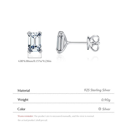 1 Pair IG Style Elegant Classic Style Rectangle Plating Inlay Sterling Silver Zircon Rhodium Plated Ear Studs