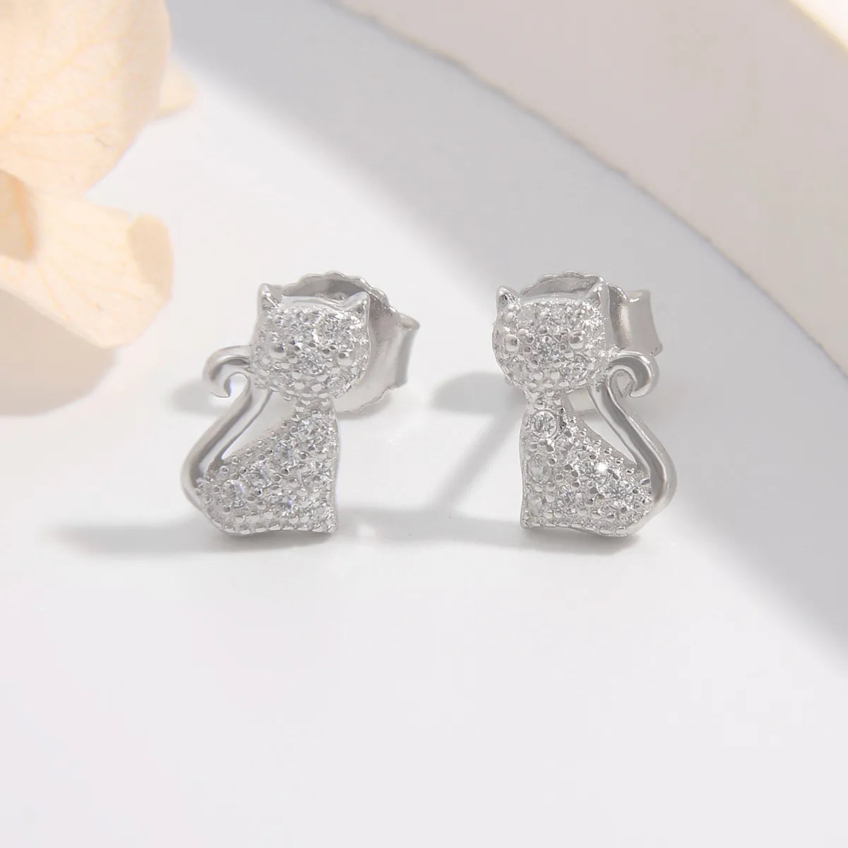 1 Pair Ig Style Elegant Cute Cat Plating Inlay Sterling Silver Zircon White Gold Plated Rhodium Plated Ear Studs