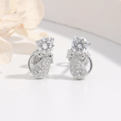 1 Pair Ig Style Elegant Cute Cat Plating Inlay Sterling Silver Zircon White Gold Plated Rhodium Plated Ear Studs