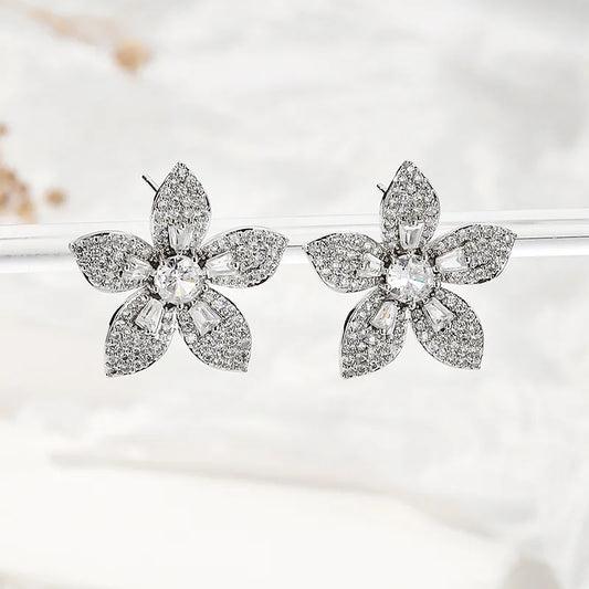 1 Pair Ig Style Elegant Flower Inlay Copper Zircon Ear Studs