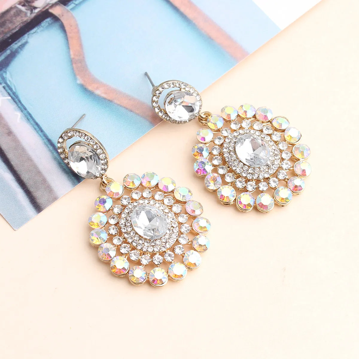 1 Pair Ig Style Elegant Flower Plating Inlay Alloy Rhinestones Gold Plated Drop Earrings