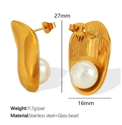 1 Pair IG Style Elegant French Style Geometric Polishing Plating Inlay 304 Stainless Steel Glass Bead 18K Gold Plated Ear Studs