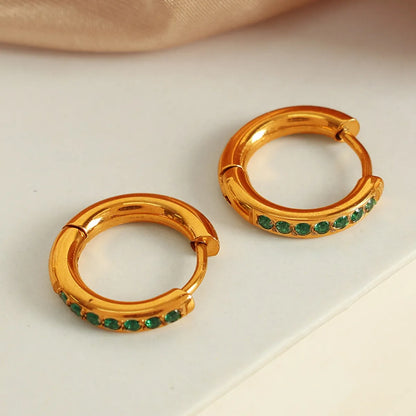 1 Pair IG Style Elegant French Style Round Polishing Plating Inlay 304 Stainless Steel Rhinestones 18K Gold Plated Earrings