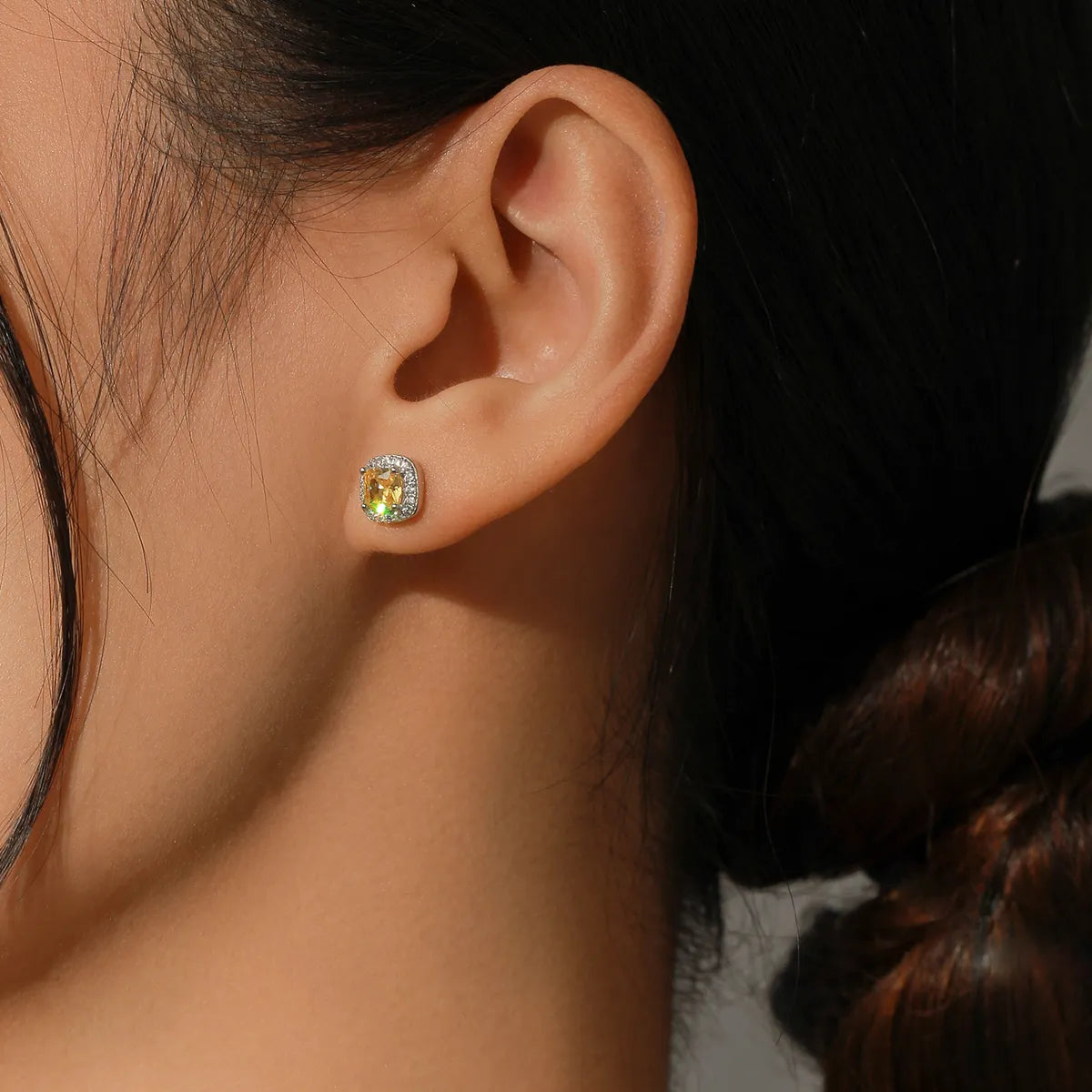 1 Pair Ig Style Elegant Geometric Color Block Plating Inlay Sterling Silver Zircon Rhodium Plated Ear Studs