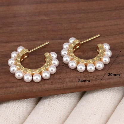 1 Pair Ig Style Elegant Geometric Plating Inlay Copper Artificial Pearls 18k Gold Plated Earrings