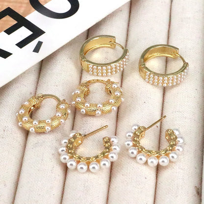 1 Pair Ig Style Elegant Geometric Plating Inlay Copper Artificial Pearls 18k Gold Plated Earrings