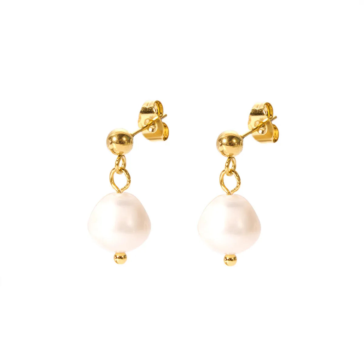 1 Pair Ig Style Elegant Geometric Plating Stainless Steel Freshwater Pearl 18k Gold Plated Drop Earrings