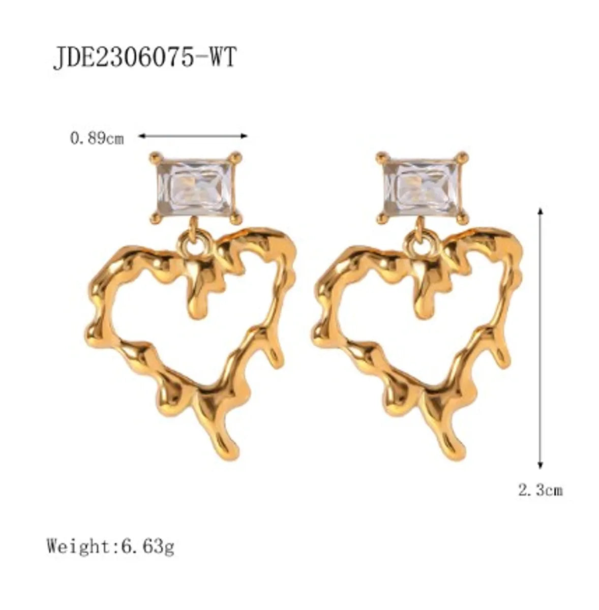 1 Pair IG Style Elegant Heart Shape Inlay Stainless Steel Zircon 18K Gold Plated Drop Earrings