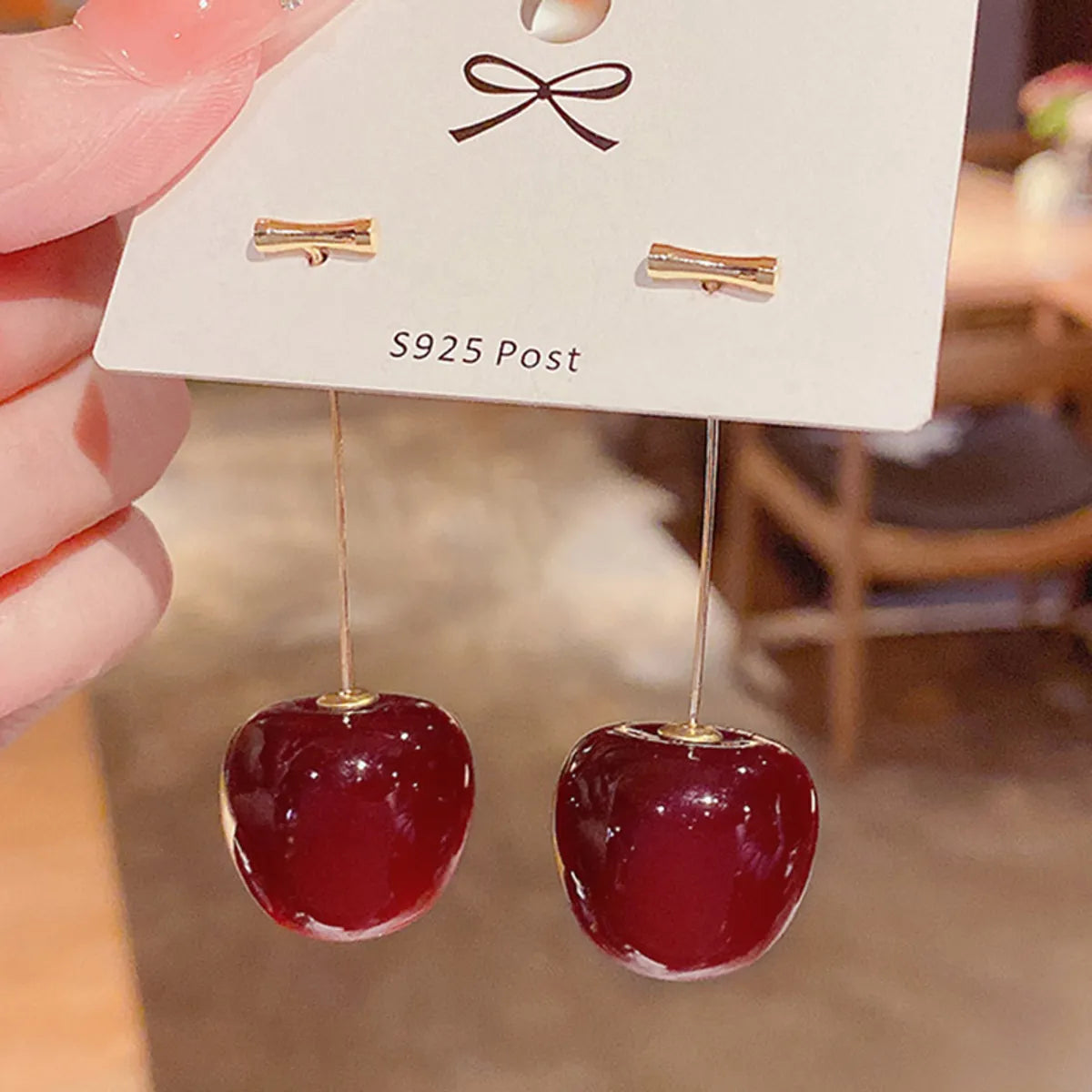 1 Pair Ig Style Elegant Korean Style Cherry Plating Synthetic Resin 14k Gold Plated Drop Earrings