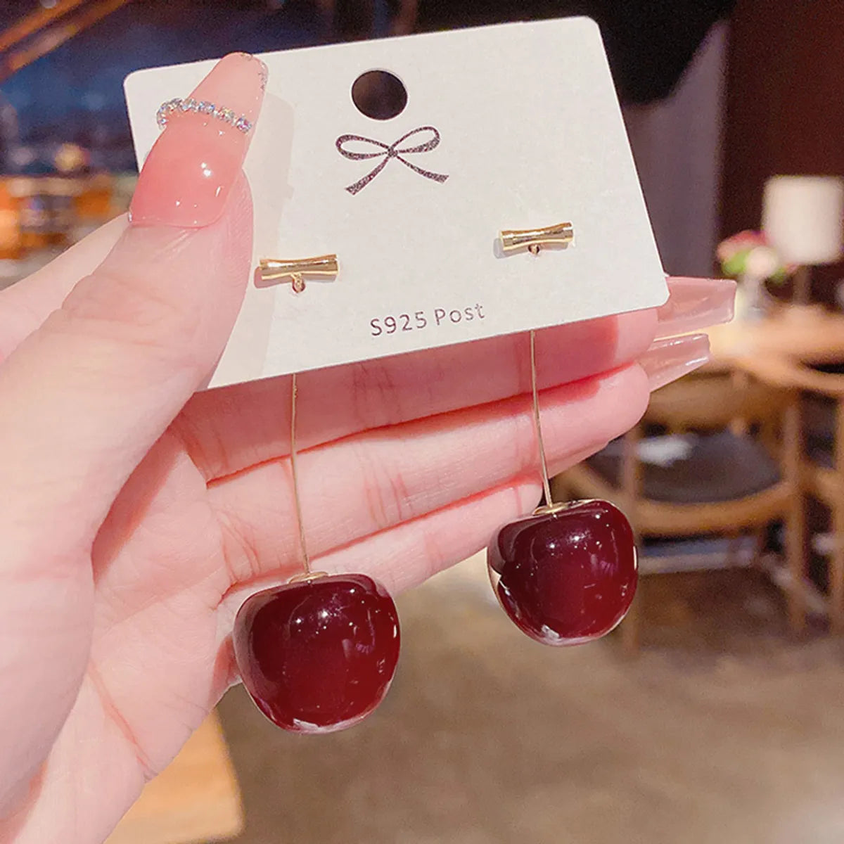 1 Pair Ig Style Elegant Korean Style Cherry Plating Synthetic Resin 14k Gold Plated Drop Earrings