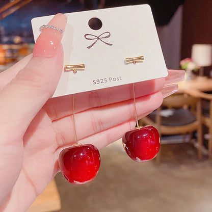 1 Pair Ig Style Elegant Korean Style Cherry Plating Synthetic Resin 14k Gold Plated Drop Earrings