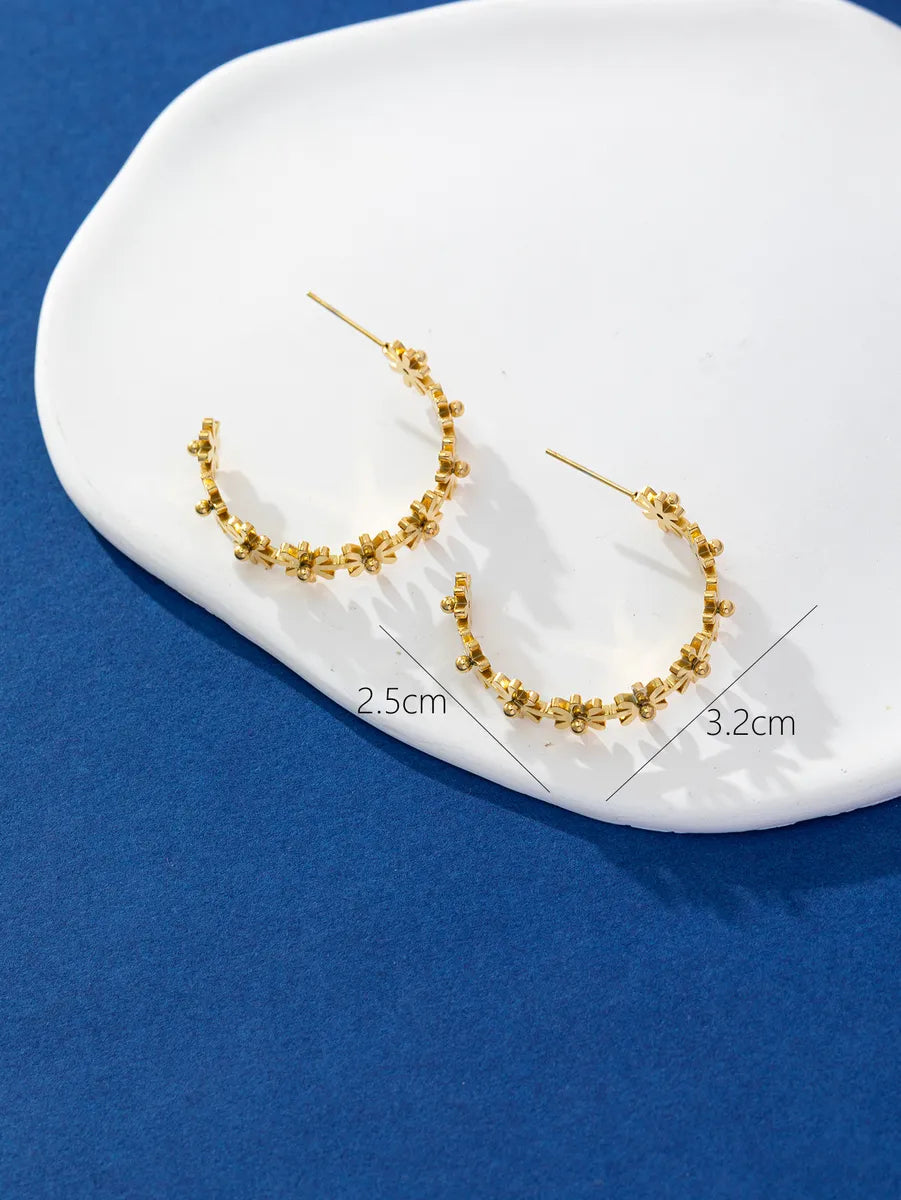 1 Pair IG Style Elegant Lady Leaf Flower Plating 316 Stainless Steel  Titanium Steel 18K Gold Plated Hoop Earrings Ear Studs