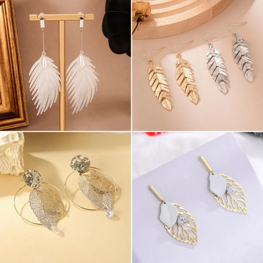 1 Pair Ig Style Elegant Leaves Feather Plating Hollow Out Inlay Alloy Copper Artificial Pearls Rhinestones 14k Gold Plated 18k Gold Plated Silver Plated Drop Earrings