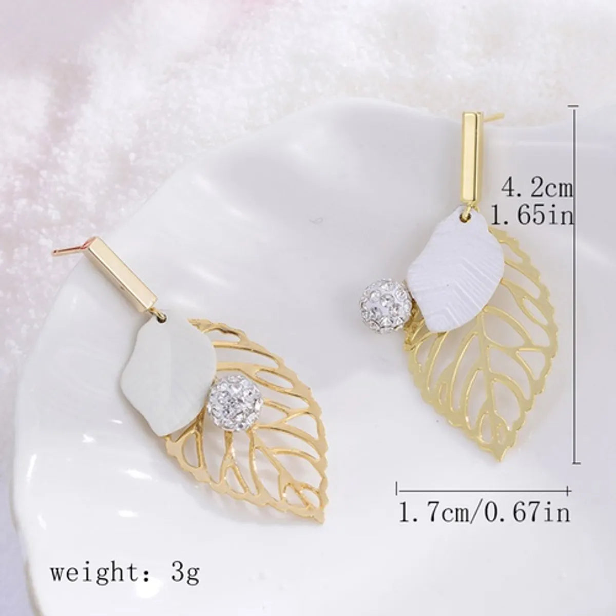 1 Pair Ig Style Elegant Leaves Feather Plating Hollow Out Inlay Alloy Copper Artificial Pearls Rhinestones 14k Gold Plated 18k Gold Plated Silver Plated Drop Earrings