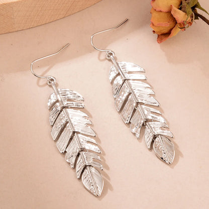 1 Pair Ig Style Elegant Leaves Feather Plating Hollow Out Inlay Alloy Copper Artificial Pearls Rhinestones 14k Gold Plated 18k Gold Plated Silver Plated Drop Earrings