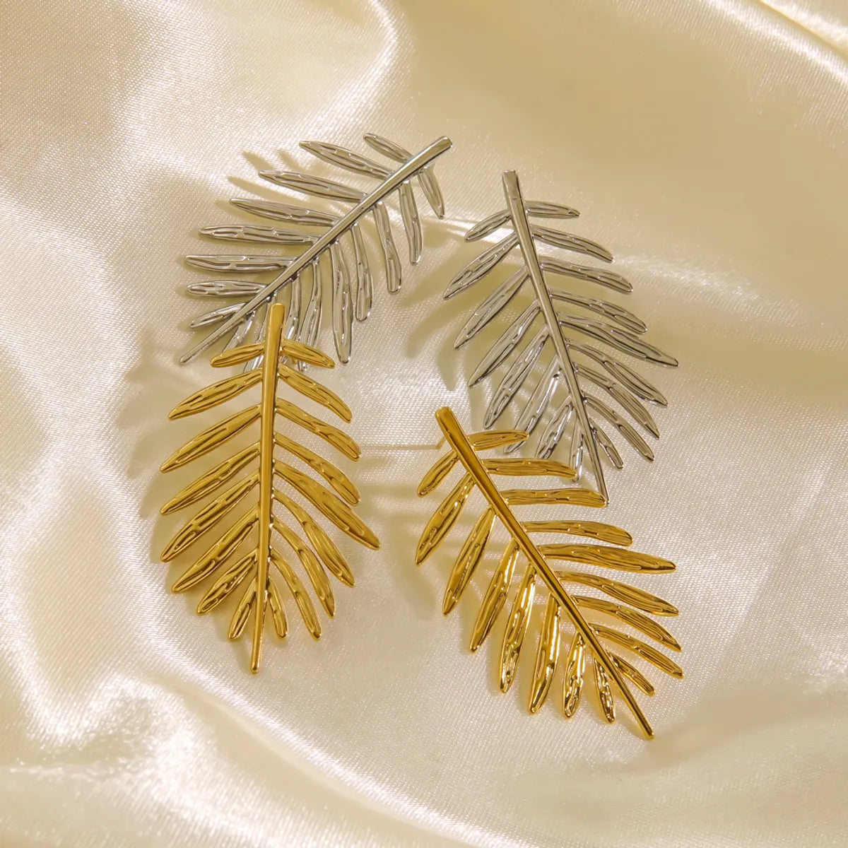 1 Pair IG Style Elegant Leaves 304 Stainless Steel 14K Gold Plated Ear Studs