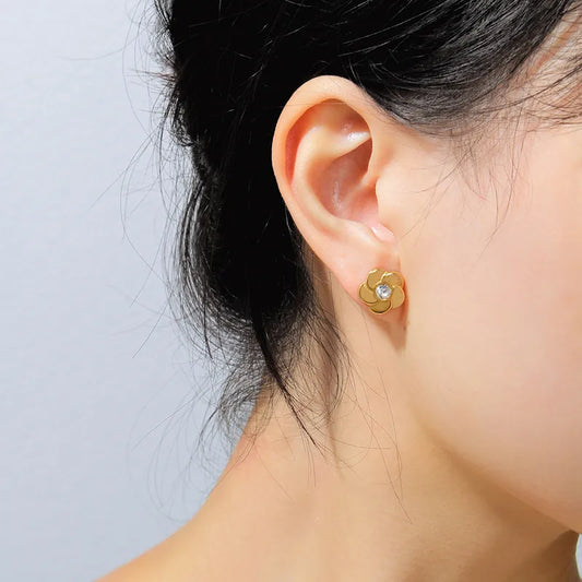 1 Pair IG Style Elegant Luxurious Flower Inlay 304 Stainless Steel Rhinestones 18K Gold Plated Ear Studs