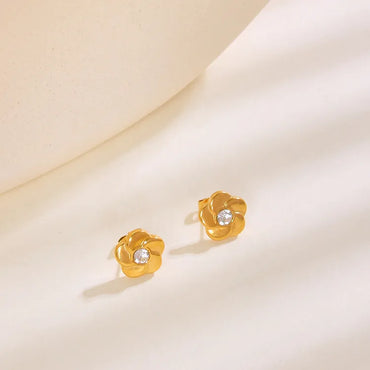 1 Pair IG Style Elegant Luxurious Flower Inlay 304 Stainless Steel Rhinestones 18K Gold Plated Ear Studs