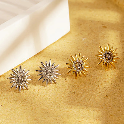 1 Pair Ig Style Elegant Luxurious Flower Plating Inlay Stainless Steel Zircon 18k Gold Plated Ear Studs