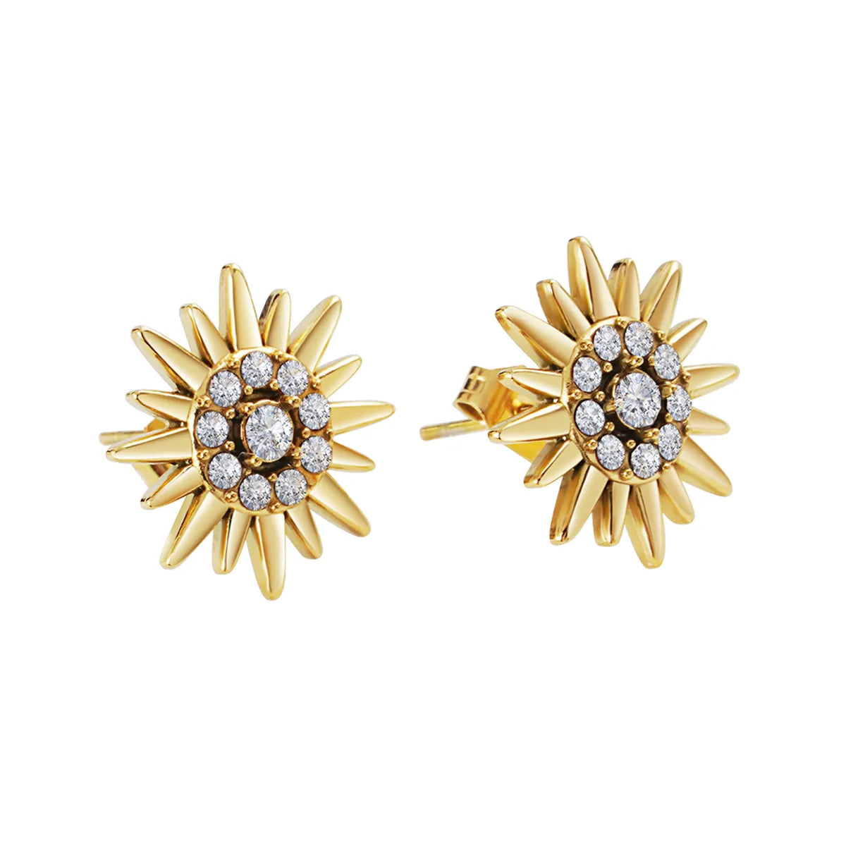 1 Pair Ig Style Elegant Luxurious Flower Plating Inlay Stainless Steel Zircon 18k Gold Plated Ear Studs