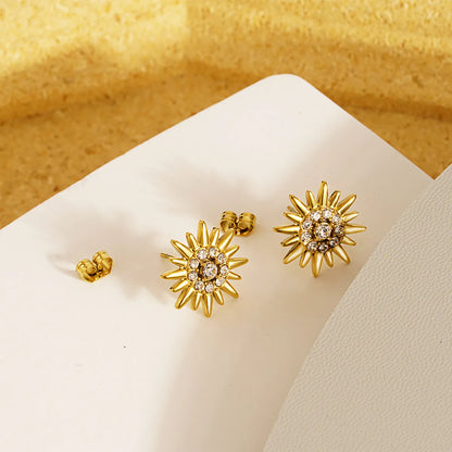 1 Pair Ig Style Elegant Luxurious Flower Plating Inlay Stainless Steel Zircon 18k Gold Plated Ear Studs