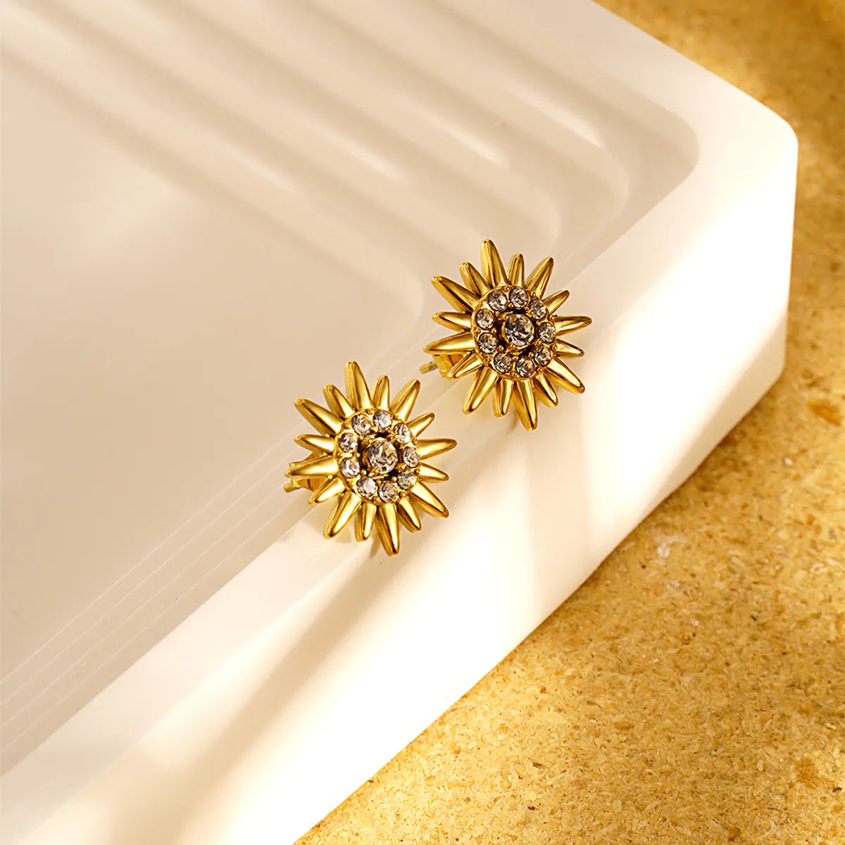 1 Pair Ig Style Elegant Luxurious Flower Plating Inlay Stainless Steel Zircon 18k Gold Plated Ear Studs