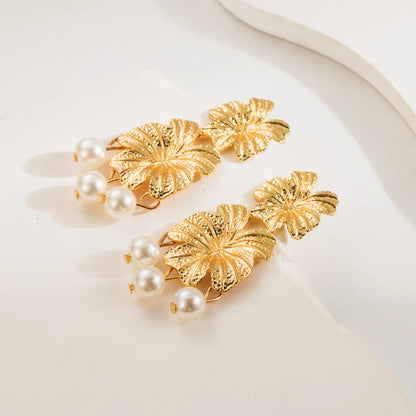 1 Pair IG Style Elegant Luxurious Flower Tassel Imitation Pearl Alloy Gold Plated Silver Plated Drop Earrings