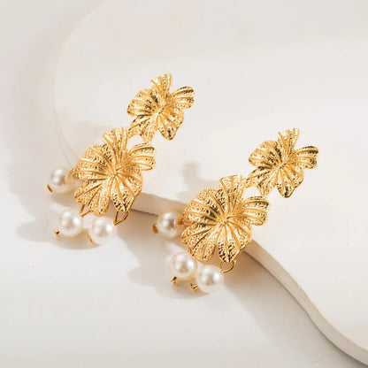 1 Pair IG Style Elegant Luxurious Flower Tassel Imitation Pearl Alloy Gold Plated Silver Plated Drop Earrings