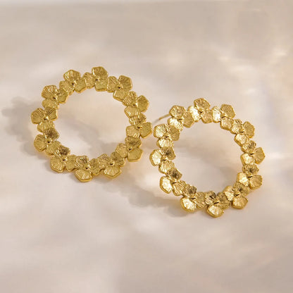 1 Pair IG Style Elegant Modern Style Circle Flower Wreath Polishing Plating 304 Stainless Steel 14K Gold Plated Ear Studs