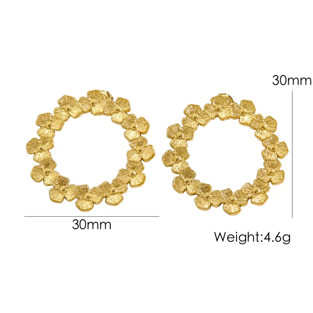 1 Pair IG Style Elegant Modern Style Circle Flower Wreath Polishing Plating 304 Stainless Steel 14K Gold Plated Ear Studs