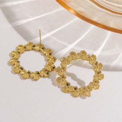 1 Pair IG Style Elegant Modern Style Circle Flower Wreath Polishing Plating 304 Stainless Steel 14K Gold Plated Ear Studs