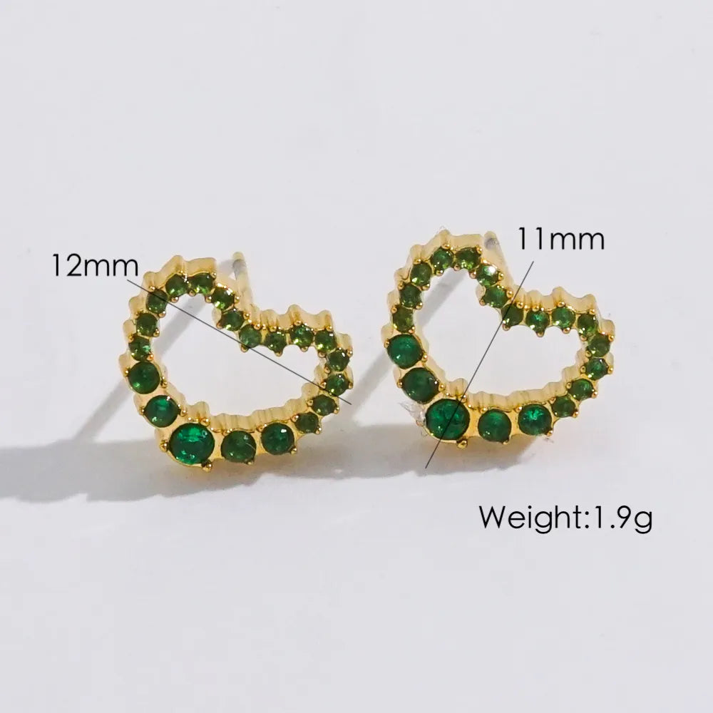 1 Pair IG Style Elegant Modern Style Heart Shape Inlay 304 Stainless Steel Zircon 14K Gold Plated Ear Studs