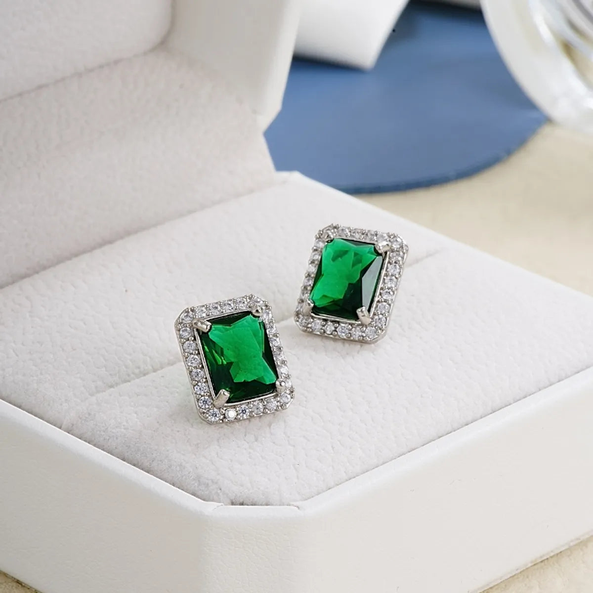 1 Pair Ig Style Elegant Rectangle Plating Inlay Copper Zircon Ear Studs