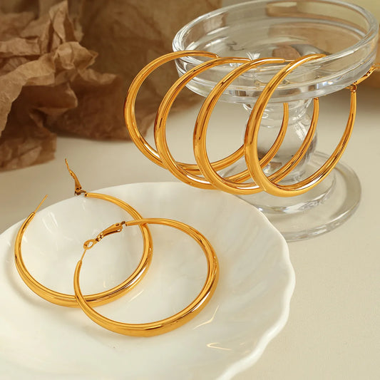 1 Pair IG Style Elegant Retro Circle Polishing 304 Stainless Steel 18K Gold Plated Earrings