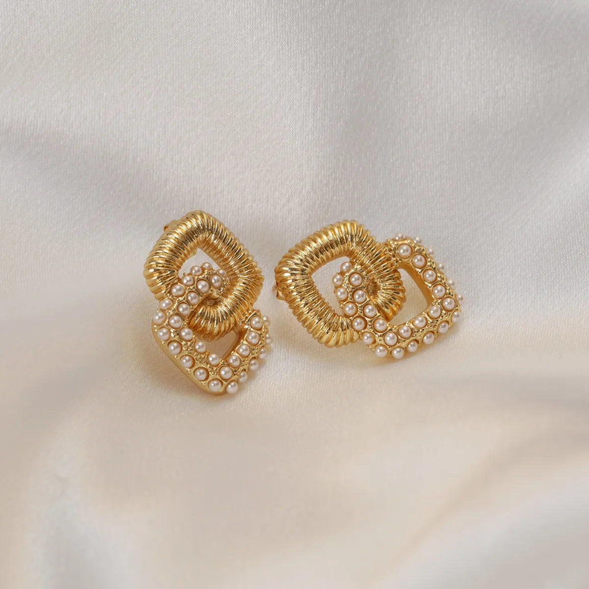 1 Pair IG Style Elegant Rhombus Inlay 304 Stainless Steel Artificial Pearls 18K Gold Plated Drop Earrings