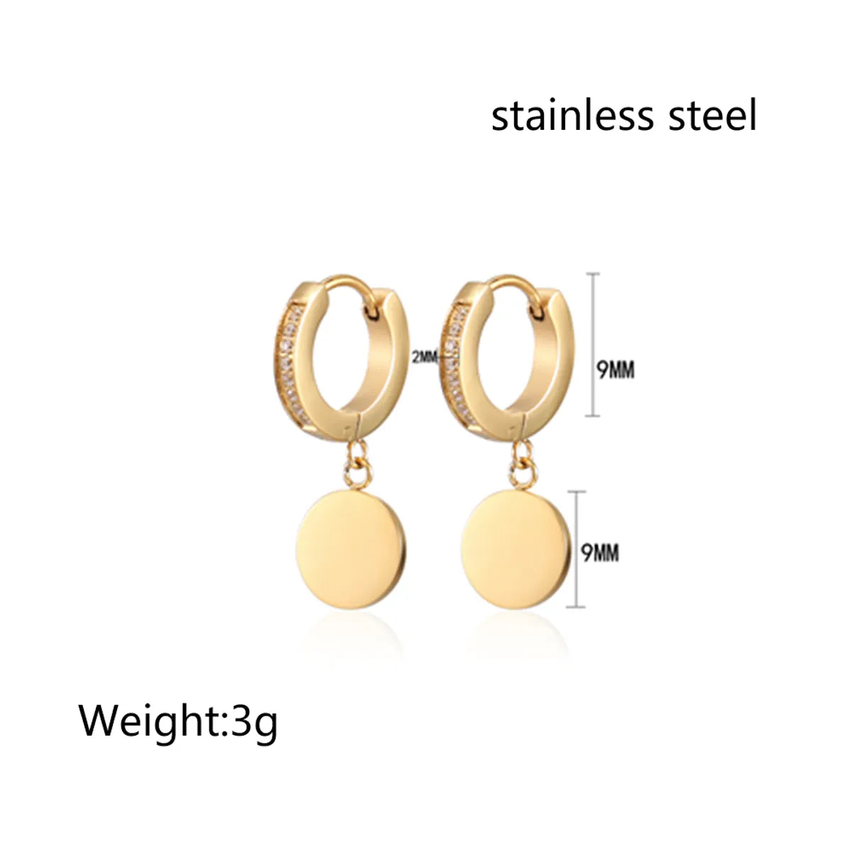 1 Pair Ig Style Elegant Round Plating Stainless Steel 18k Gold Plated Drop Earrings