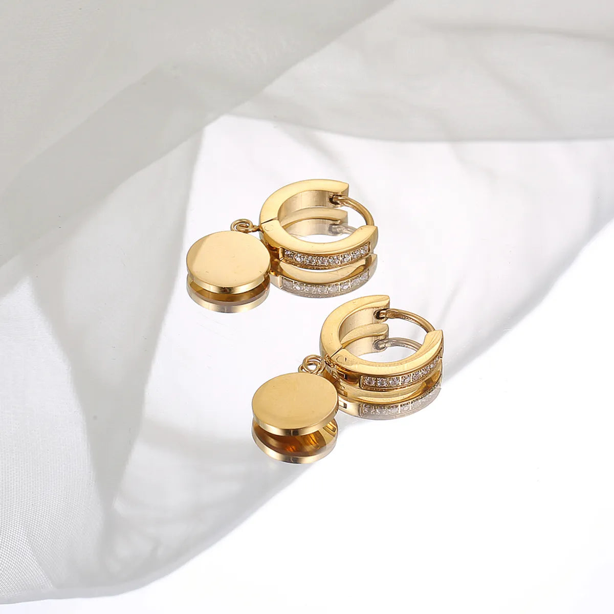 1 Pair Ig Style Elegant Round Plating Stainless Steel 18k Gold Plated Drop Earrings