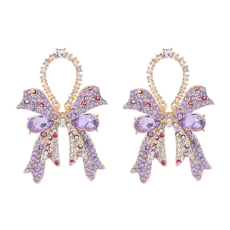 1 Pair IG Style Elegant Shiny Bow Knot Inlay Alloy Rhinestones Glass Drop Earrings