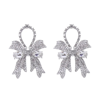 1 Pair IG Style Elegant Shiny Bow Knot Inlay Alloy Rhinestones Glass Drop Earrings