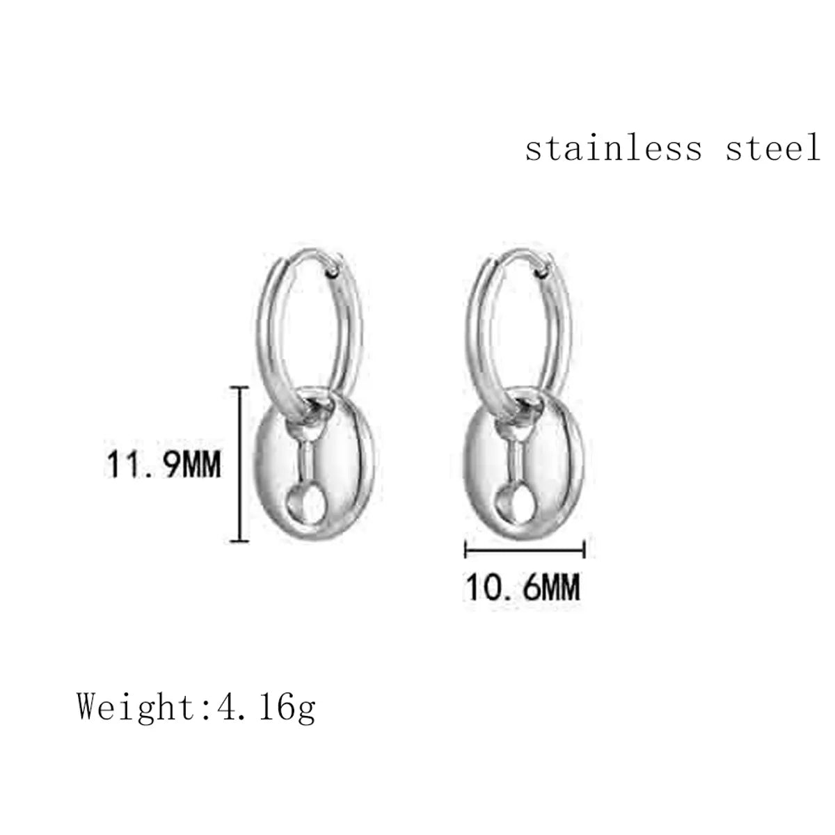 1 Pair Ig Style Elegant Simple Style Coffee Beans Solid Color Plating Stainless Steel 18k Gold Plated Hoop Earrings