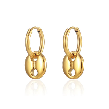 1 Pair Ig Style Elegant Simple Style Coffee Beans Solid Color Plating Stainless Steel 18k Gold Plated Hoop Earrings