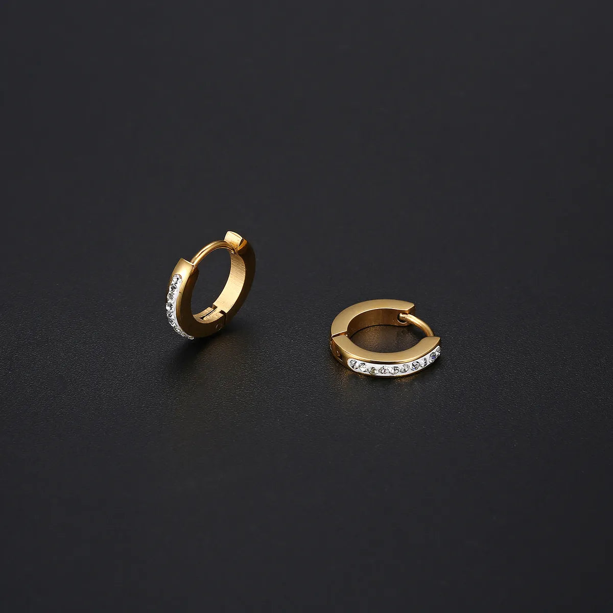 1 Pair Ig Style Elegant Simple Style Geometric Plating Inlay Stainless Steel Zircon 18k Gold Plated Hoop Earrings