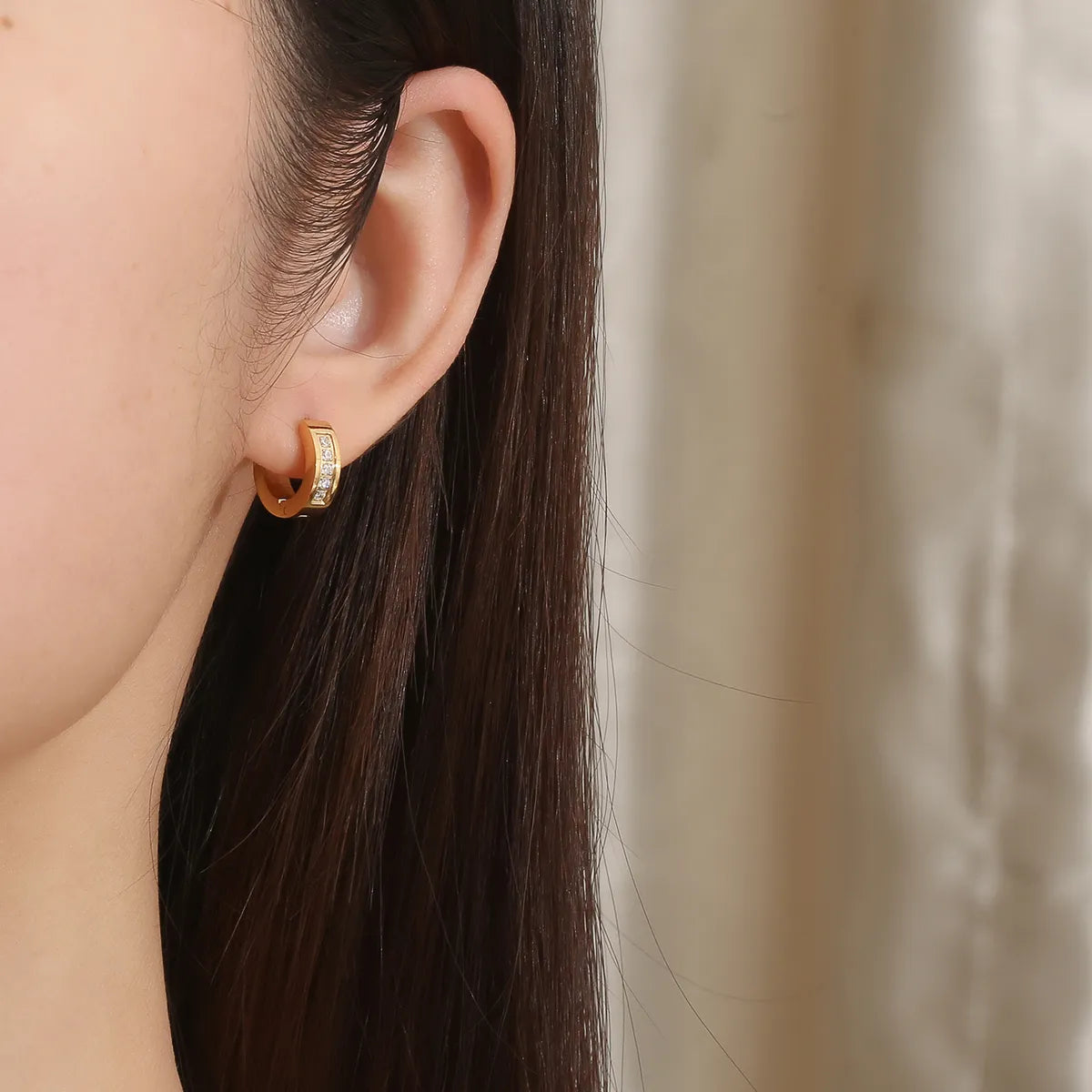 1 Pair Ig Style Elegant Simple Style Geometric Plating Inlay Stainless Steel Zircon 18k Gold Plated Hoop Earrings