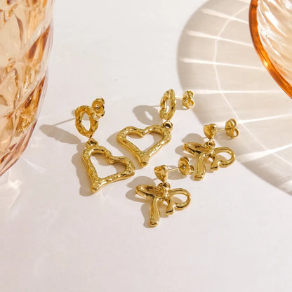 1 Pair IG Style Elegant Simple Style Heart Shape Bow Knot 304 Stainless Steel 14K Gold Plated Drop Earrings