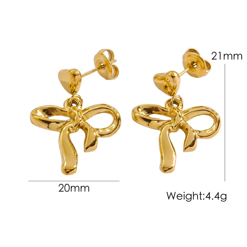 1 Pair IG Style Elegant Simple Style Heart Shape Bow Knot 304 Stainless Steel 14K Gold Plated Drop Earrings