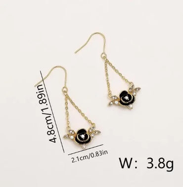 1 Pair IG Style Elegant Simple Style Rose Enamel Inlay Copper Zircon 18K Gold Plated Drop Earrings