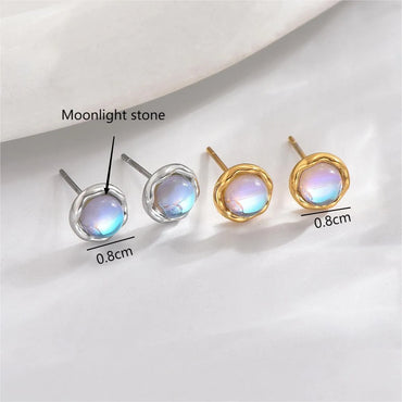 1 Pair IG Style Elegant Simple Style Round Inlay Stainless Steel Moonstone 14K Gold Plated Ear Studs